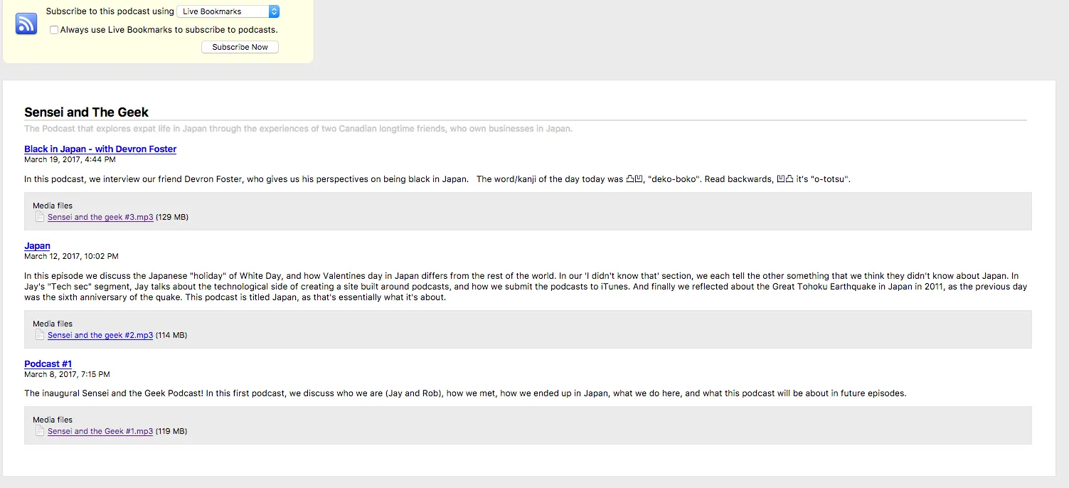 RSS Feed provided to submit podcasts to iTunes, Google Play etc.
