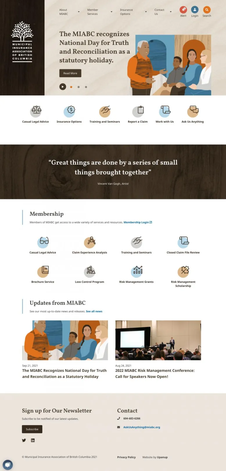MIABC website homepage 