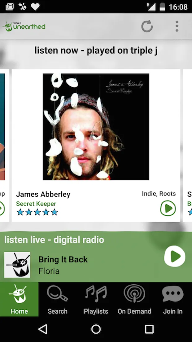 Triple J Unearthed Mobile view