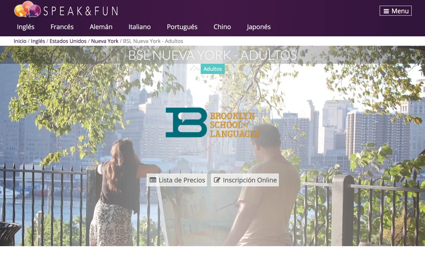 Screenshot for a subpage on a desktop