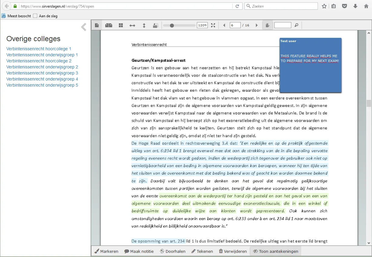 study summary with marking and note functions