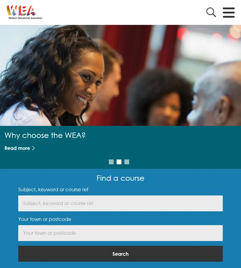 Tablet view of home page