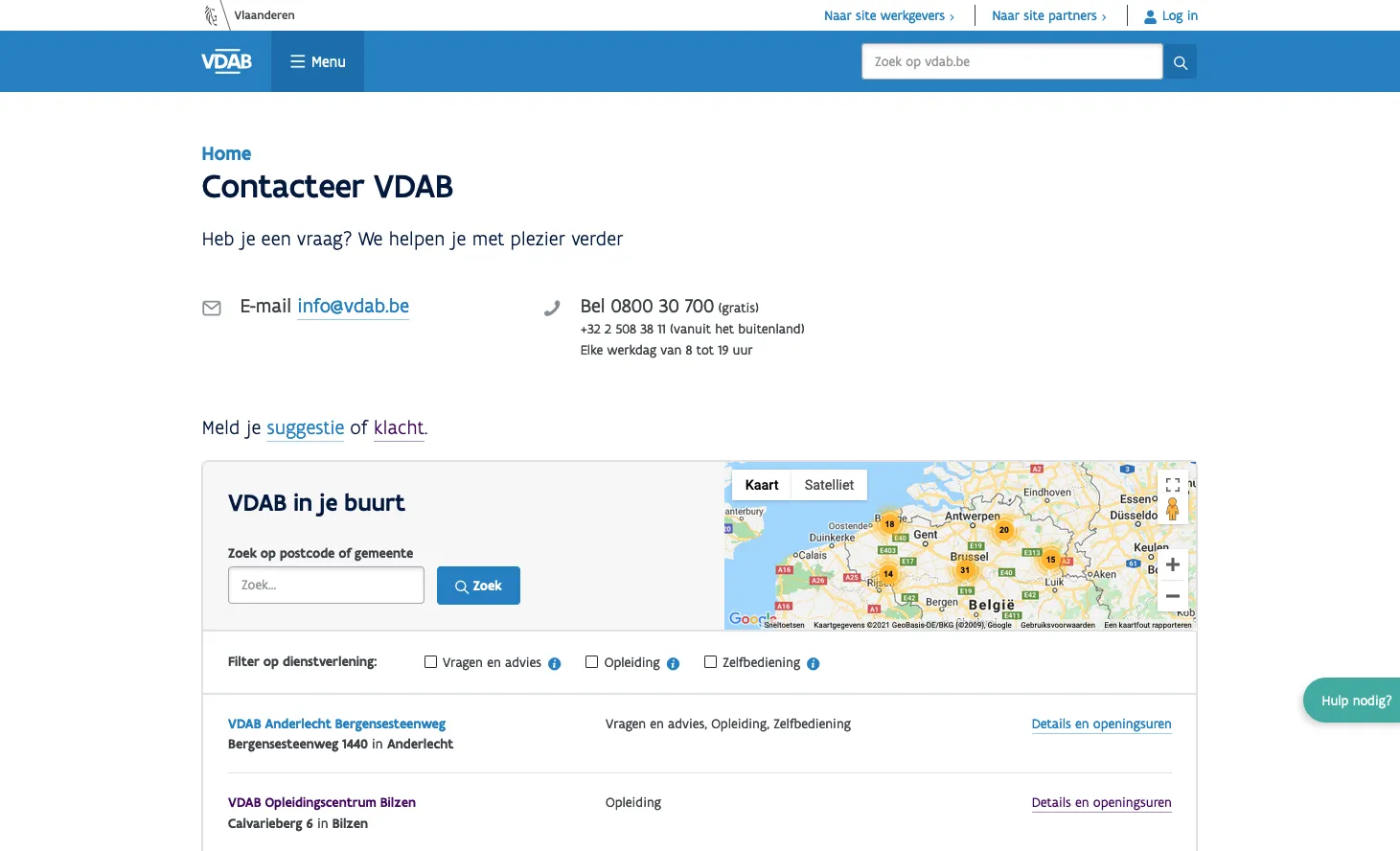 VDAB contact page