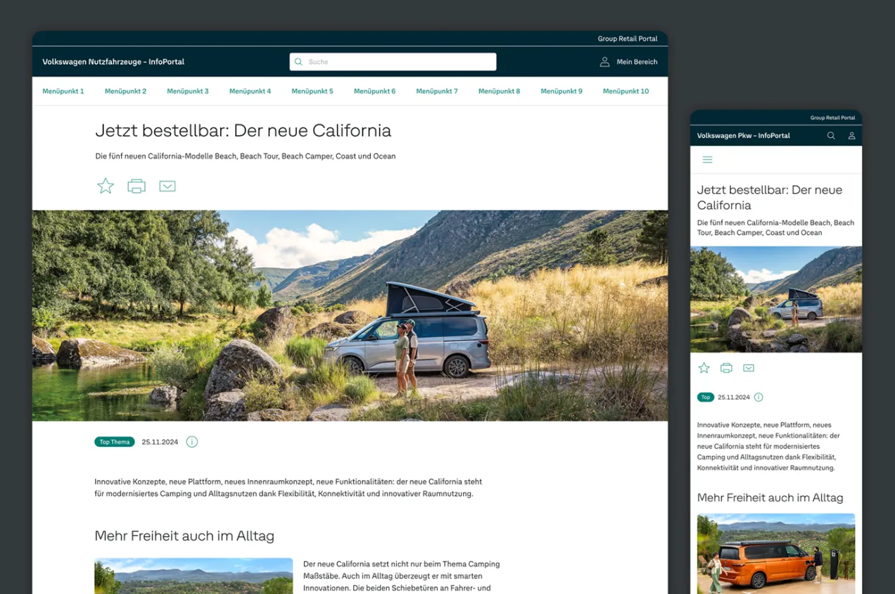 Screenshot of the Volkswagen AG InfoPortal: article full-text page