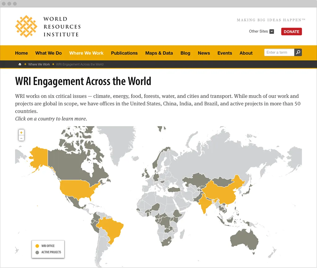 WRI's Engagement Across the World Displayed on a Map