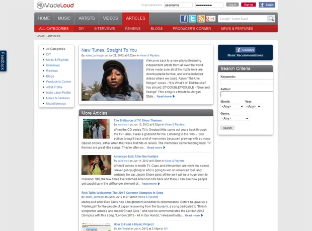MadeLoud.com articles page