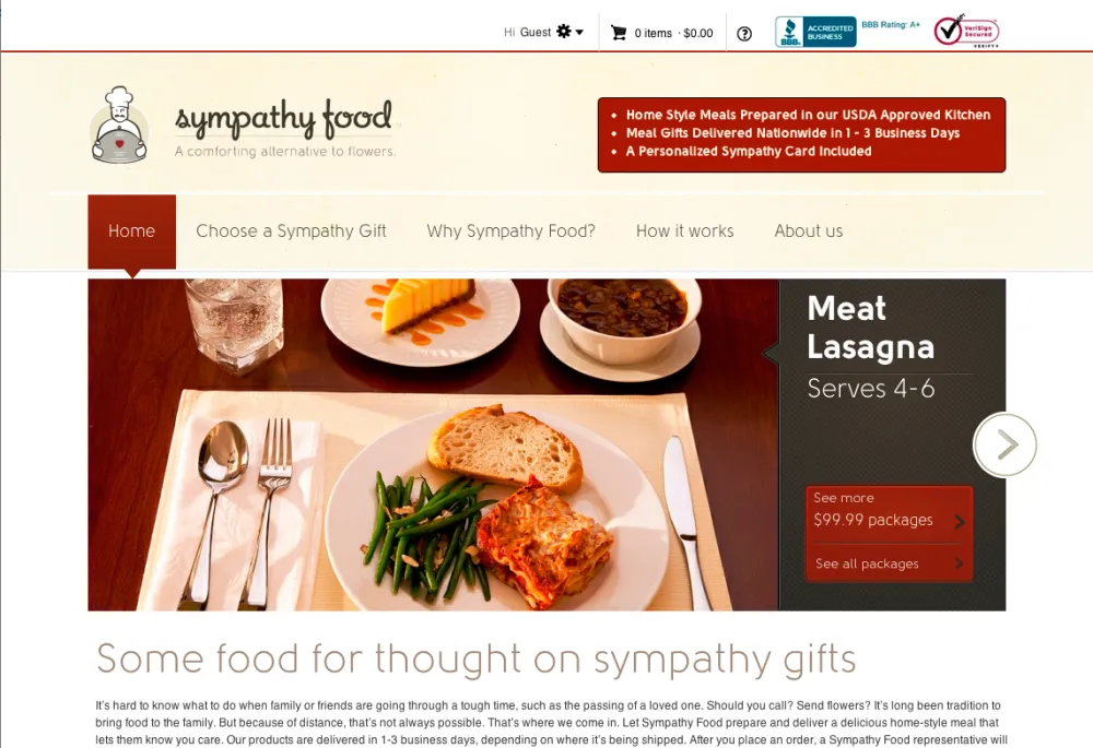 SympathyFood.com homepage screenshot