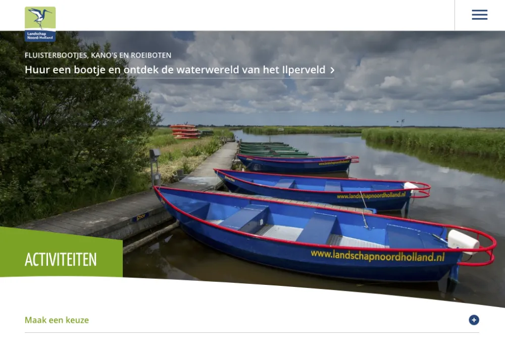 Website page with outdoor activities for a natural preservation association in The Netherlands.