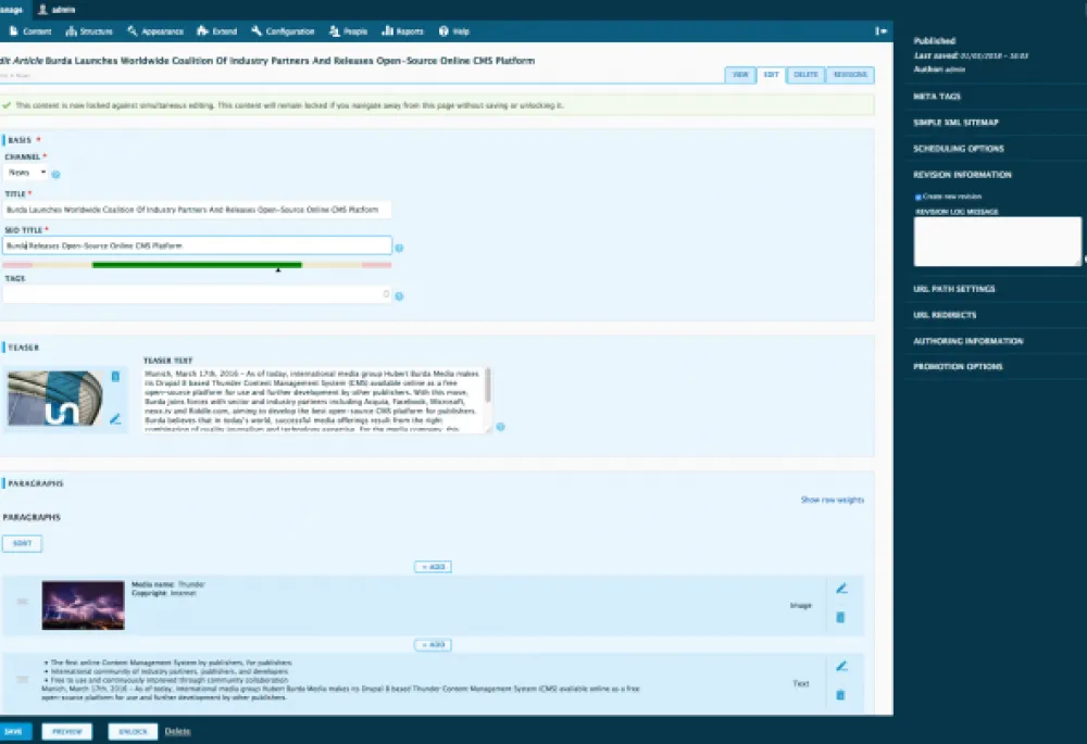 The Thunder back end with the Thunder Admin Theme