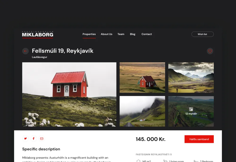 Miklaborg property listing website, using the Homemaker data management system.