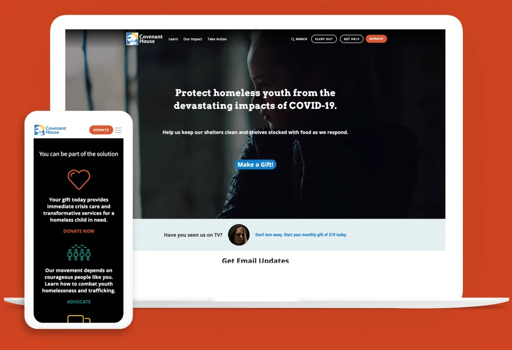 Covenant House site on multiple devices