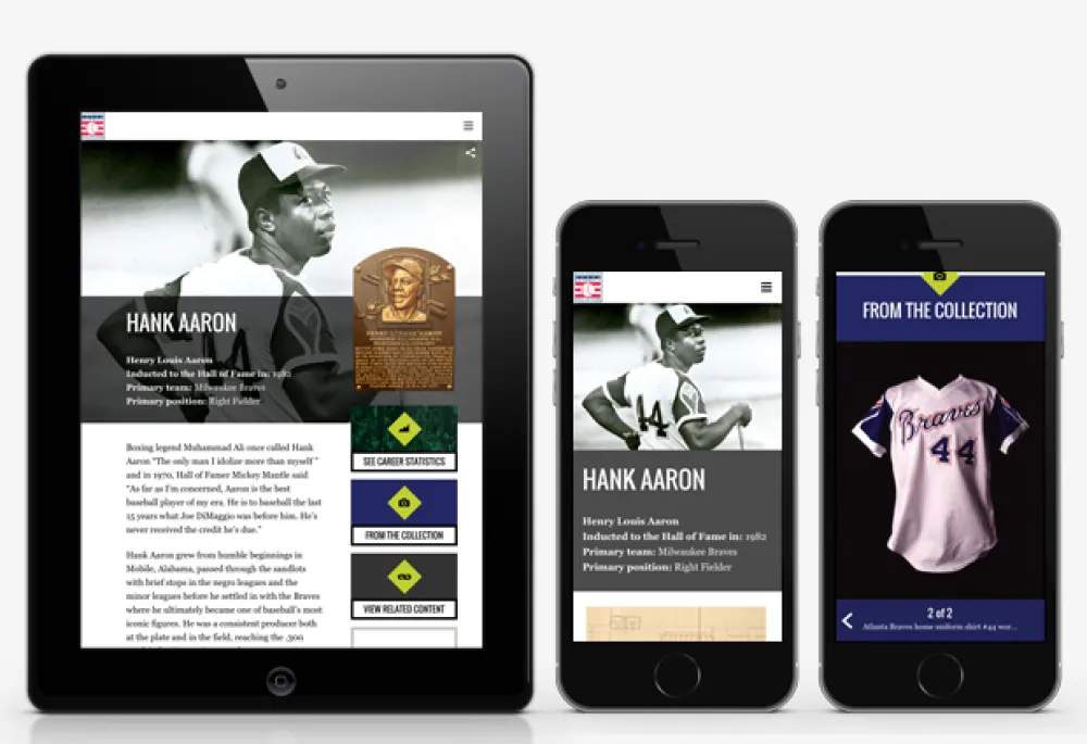 National Baseball Hall of Fame and Museum website on tablet and mobile phones