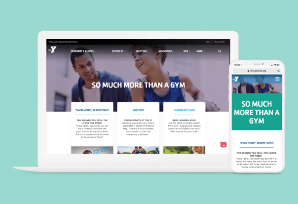 YMCA mockup page on macbook and iphone