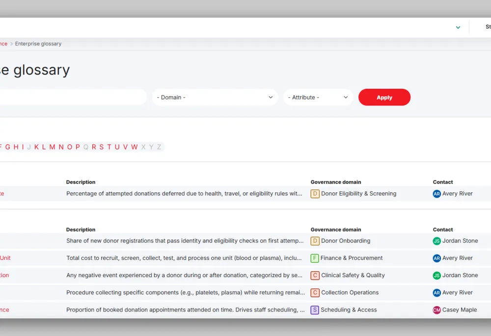 Drupal Purview enterprise glossary term search page