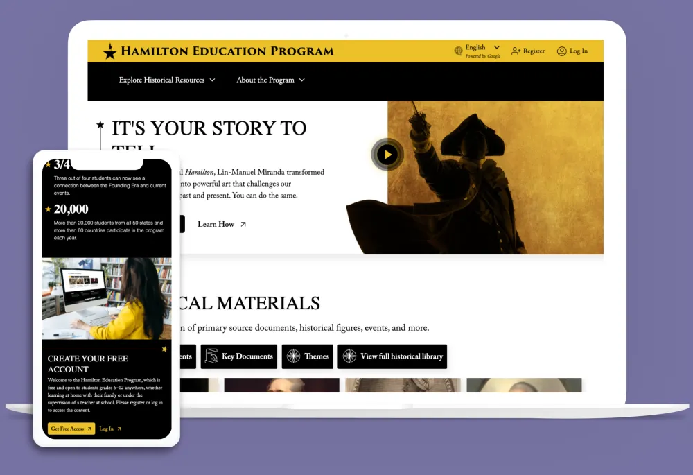Gilder Lehrman Hamilton website on multiple devices