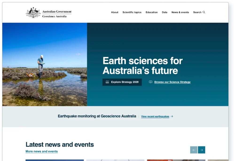 Screenshot of Geoscience Australia homepage