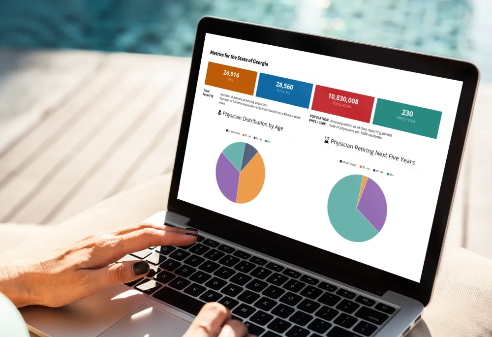 A laptop with a webpage for the Georgia Board of Health Care Workforce