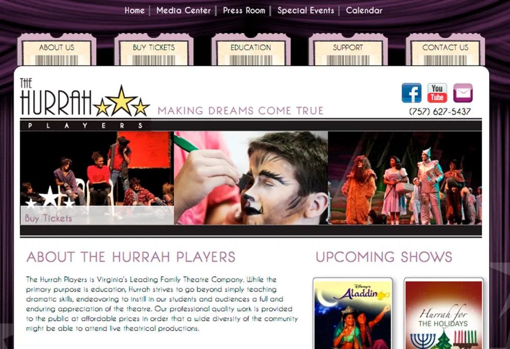 HurrahPlayers.com homepage screenshot
