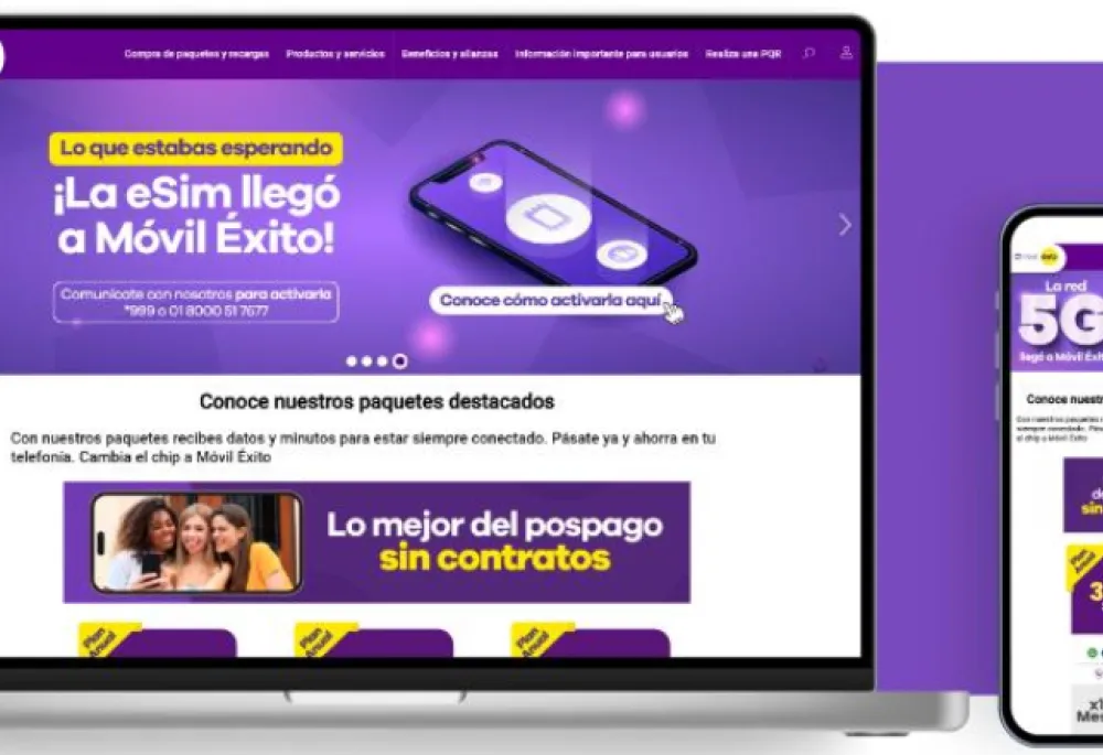Móvil Éxito web portal homepage interface