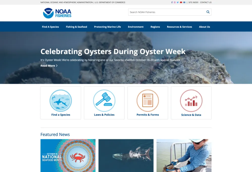 NOAA Fisheries Main WebPage Screenshot