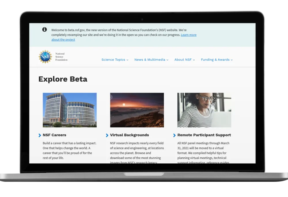 Image: The NSF Beta website. A modern and sleek design with vibrant colors. 