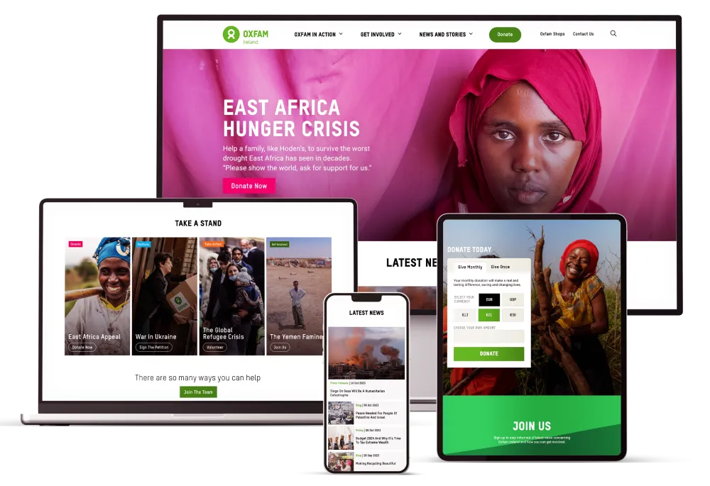 Oxfam Ireland website home page screenshots