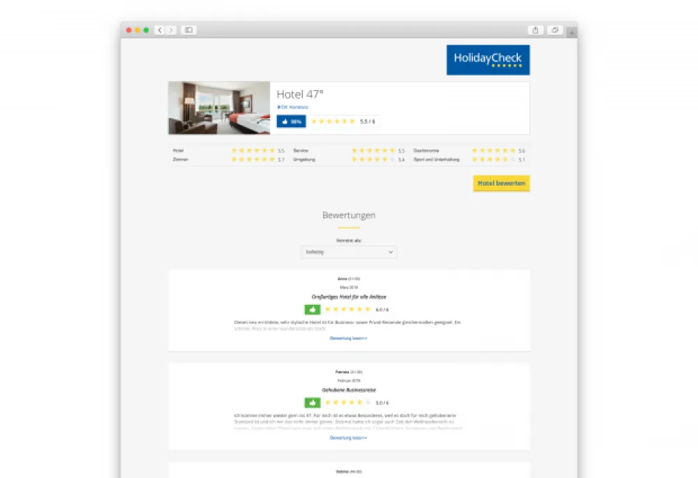 HolidayCheck Partner Widget - display of reviews