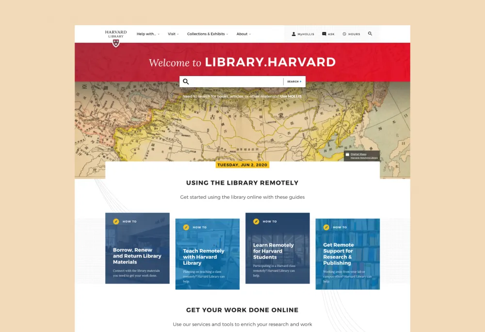Harvard Library Home Page Screen shot