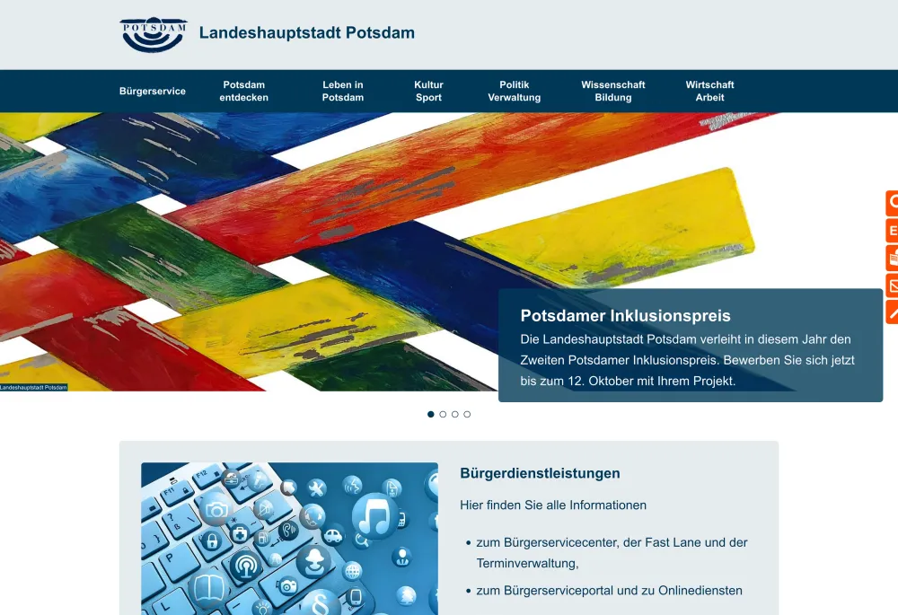 Screenshot of Potsdam.de front page