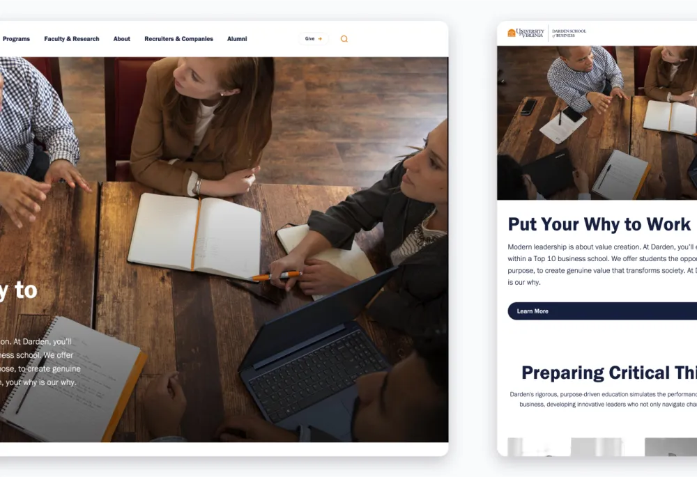 Screenshots of the newly designed darden.uva.edu