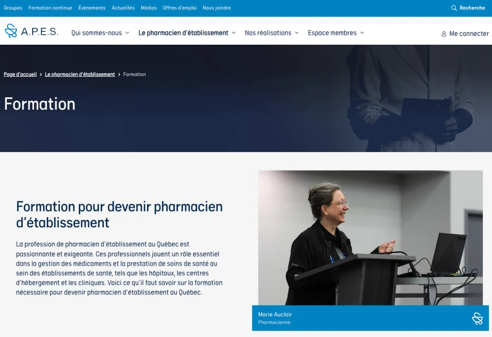 A sample page of the website