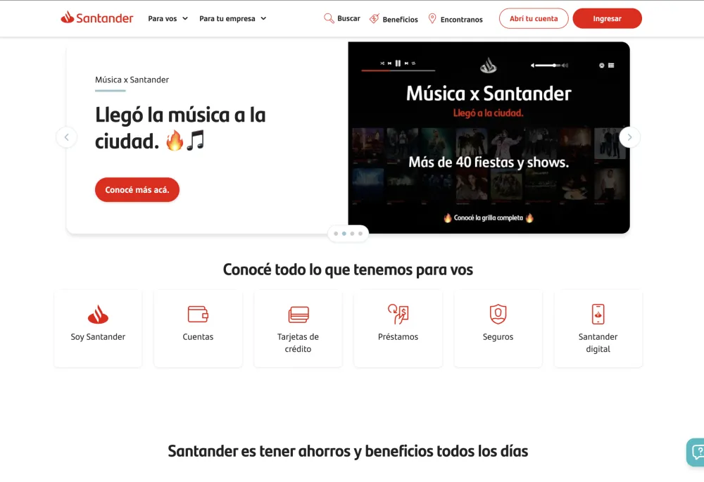 Primary screenshot of Santander Uruguay's redesigned Drupal-powered website