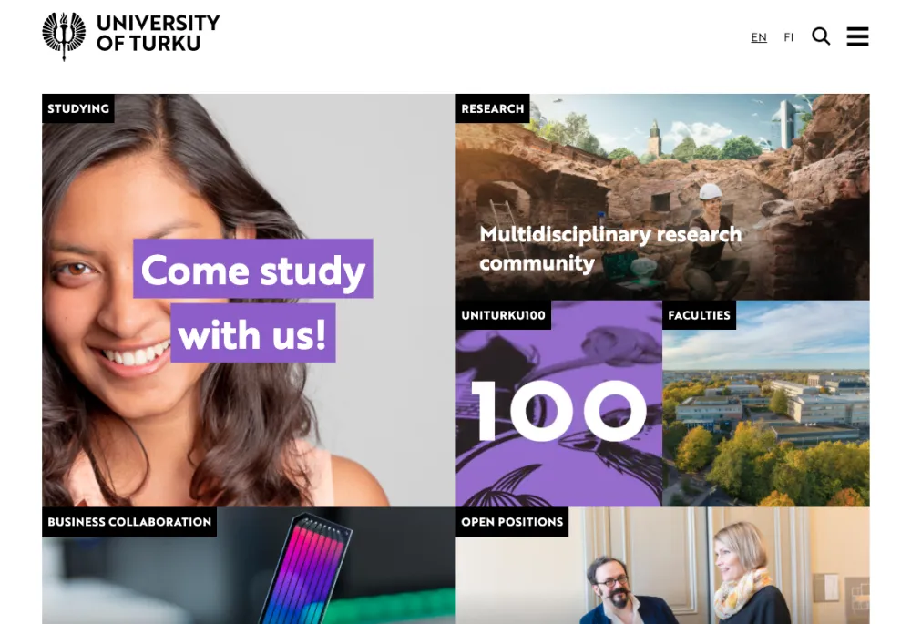Screenshot of utu.fi
