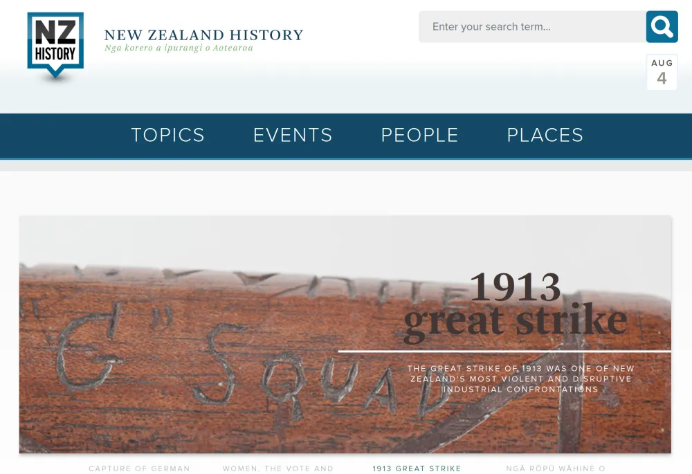 The NZ History website homepage