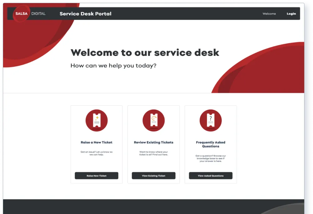Screenshot of Service Desk homepage