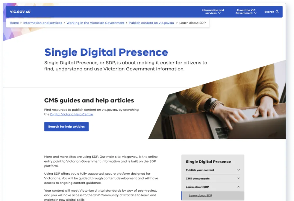 Screenshot of Victoria's Single Digital Presence homepage