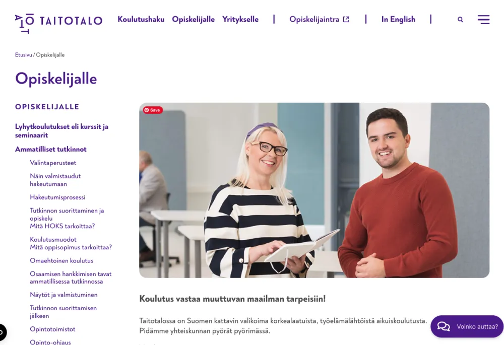 A view for student page with side links