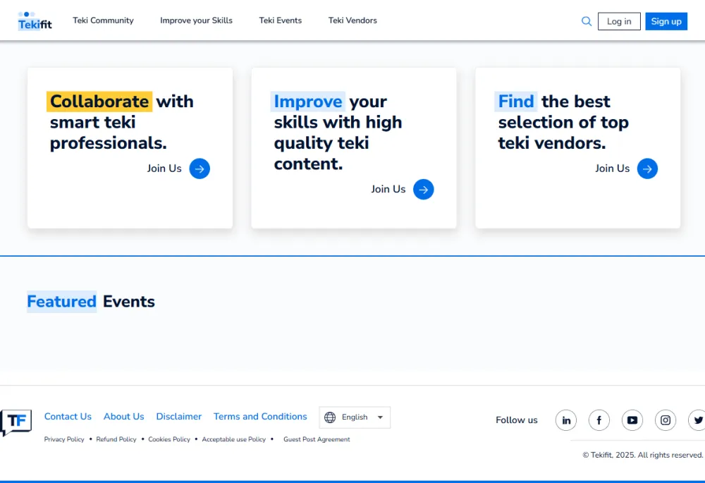 Tekifit homepage interface.