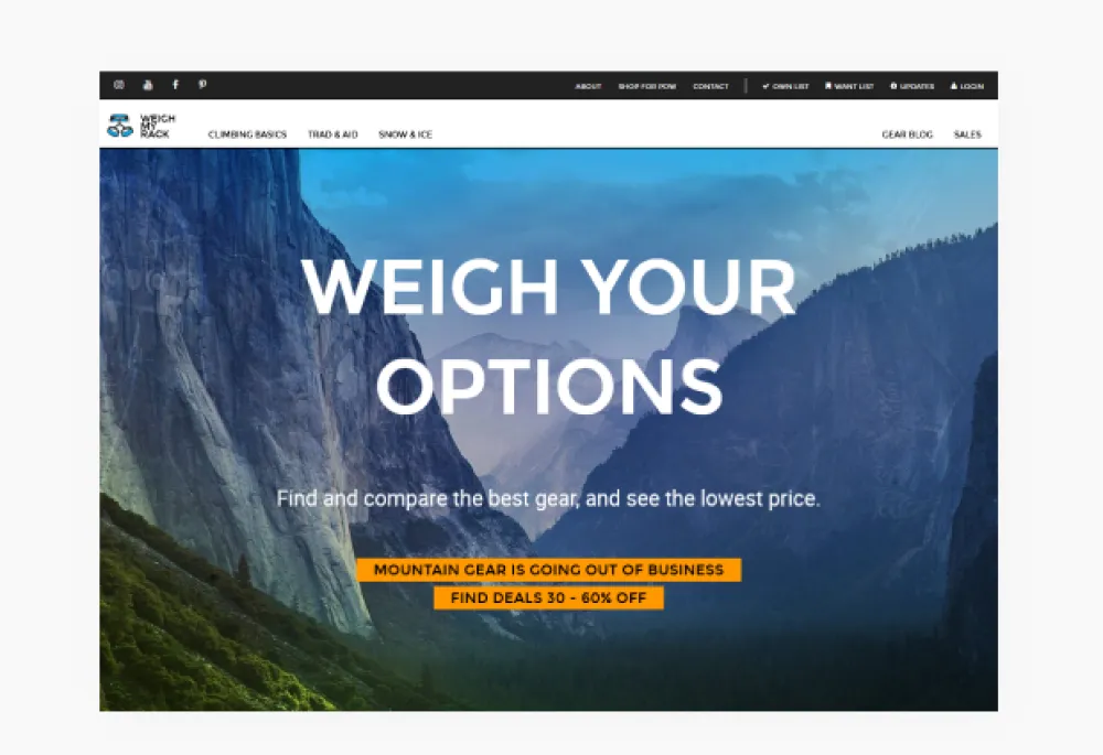 An online catalog WeighMyRack