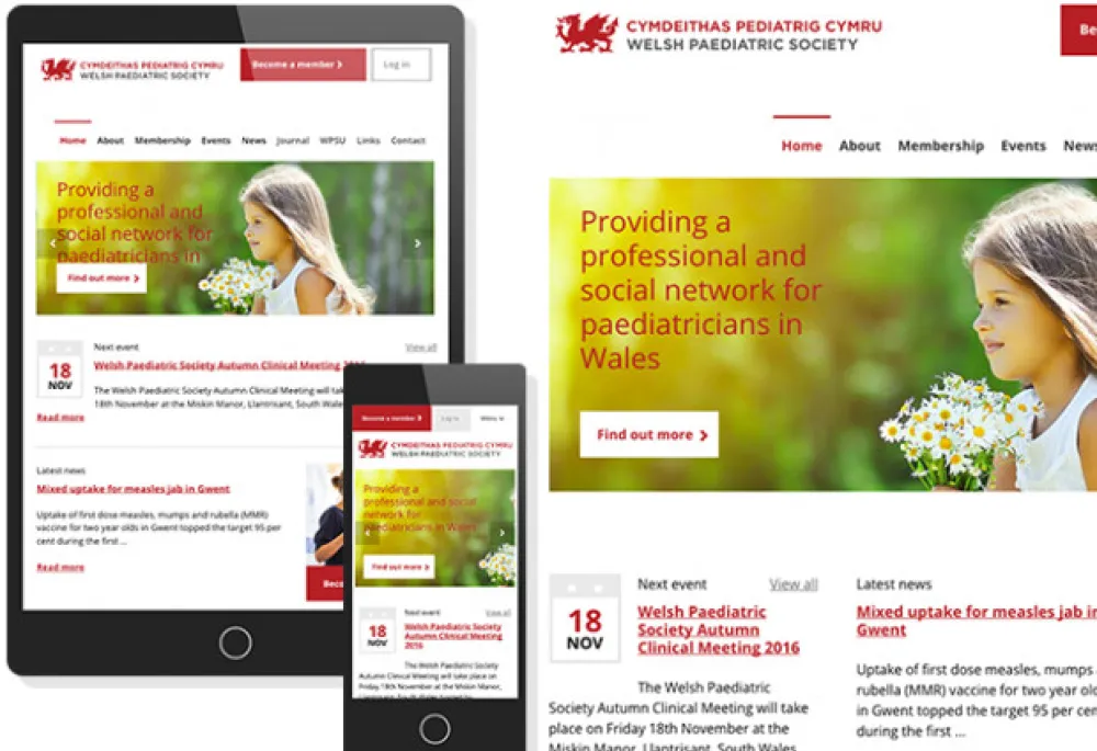 Welsh Paediatric Society - Drupal Website Homepage by Website Express
