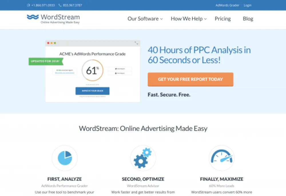 WordStream's homepage