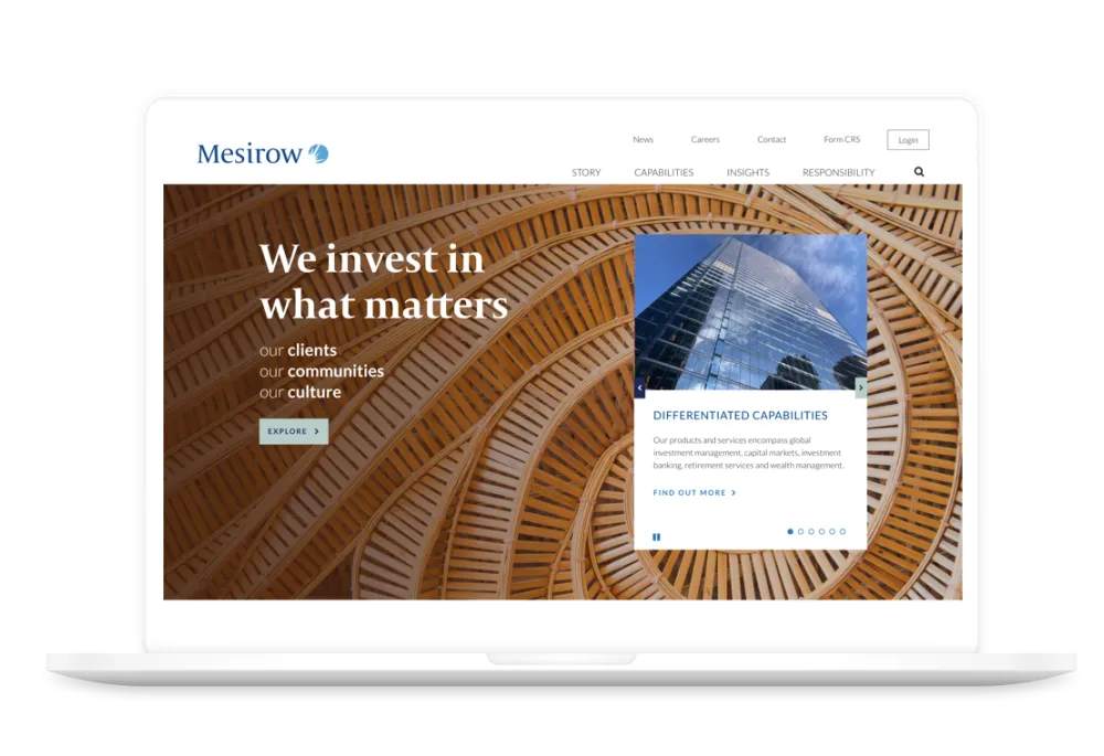 Mesirow Website displayed on laptop screen