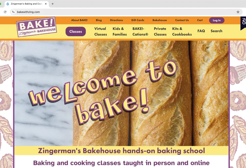 BAKE with Zing website screenshot