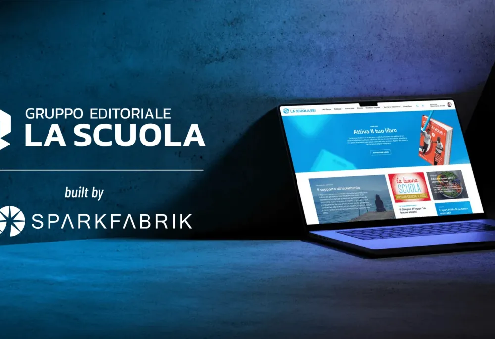 Gruppo Editoriale La Scuola website homepage displayed on a laptop, built by SparkFabrik
