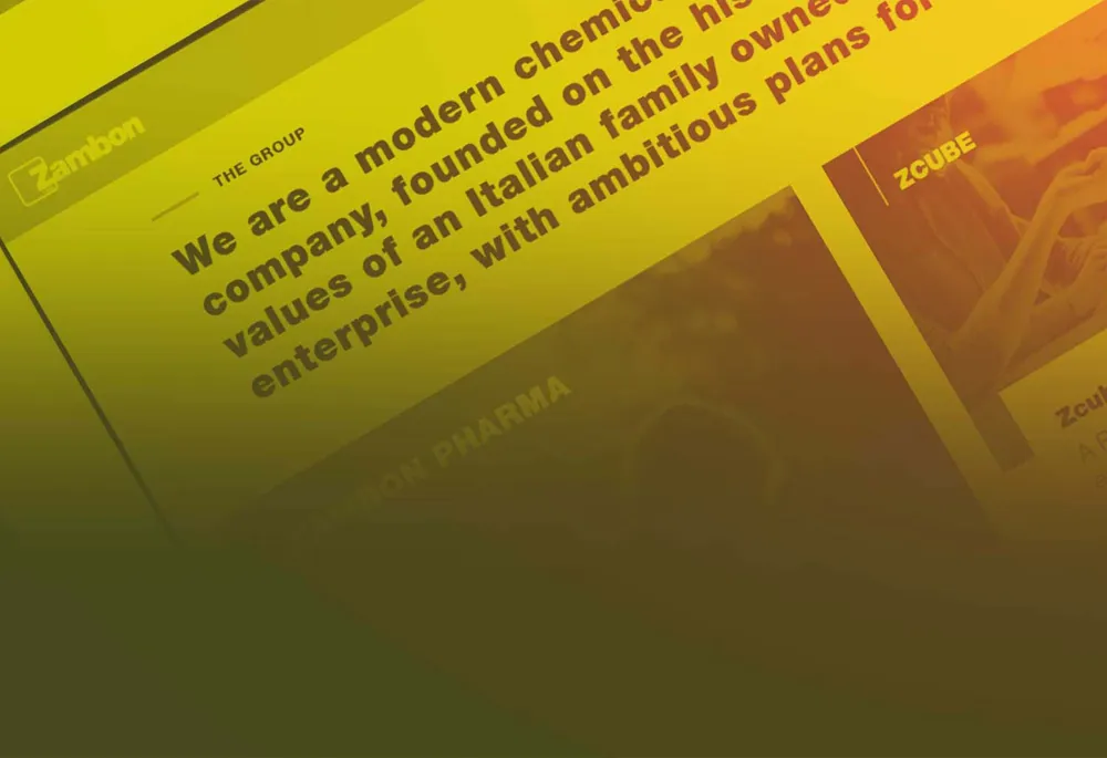 Zambon Group corporate website homepage, built by SparkFabrik
