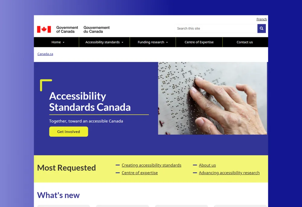 Screenshot of the Accessibility Standards Canada Website Redesign Home Page.