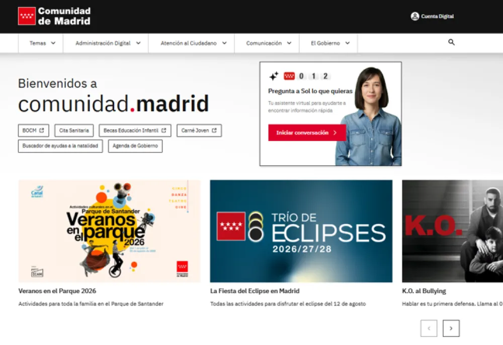Comunidad de Madrid institutional digital services powered by Drupal