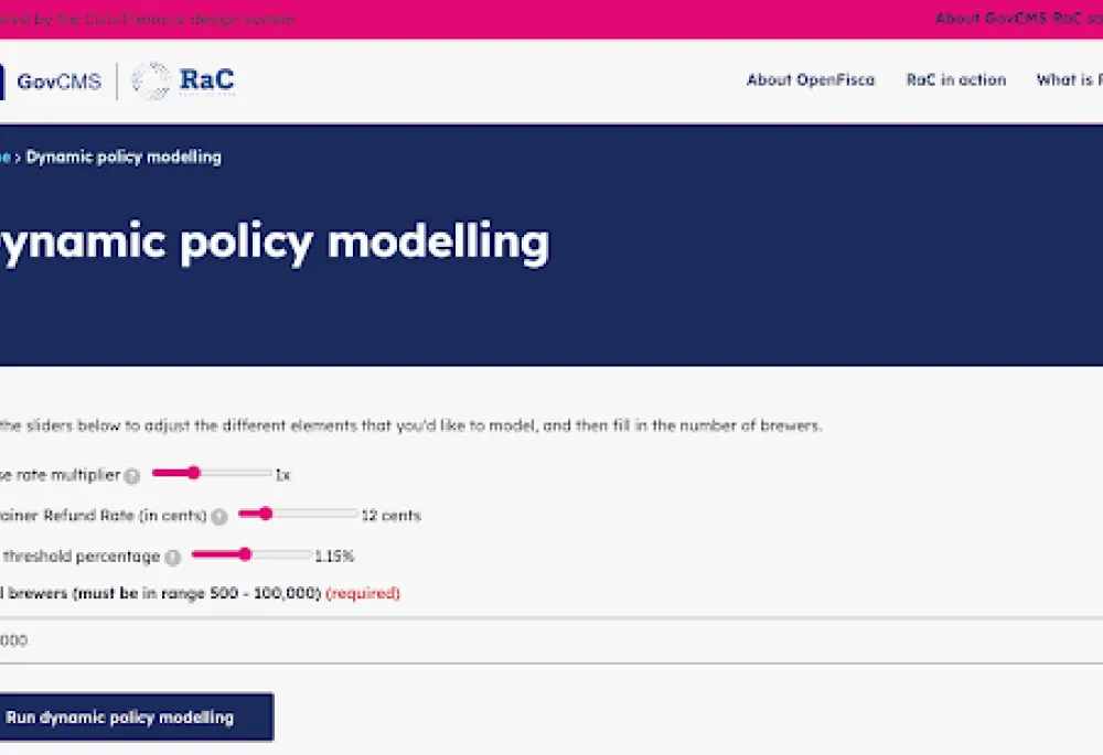 Screenshot of webform for dynamic policy modelling