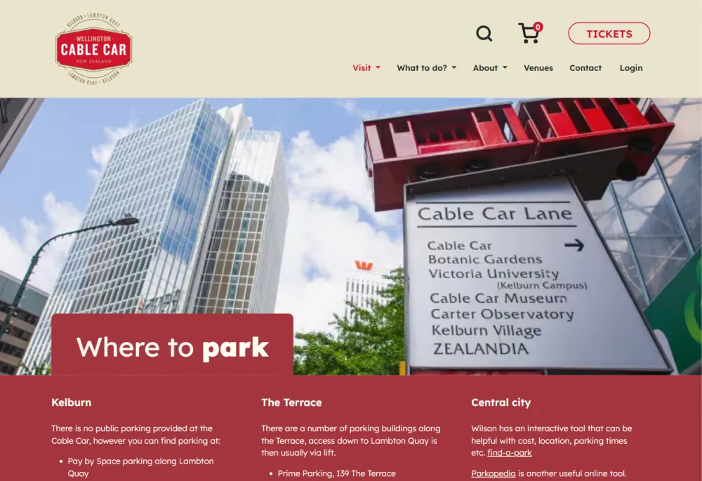A screenshot of the Wellington Cable Car site