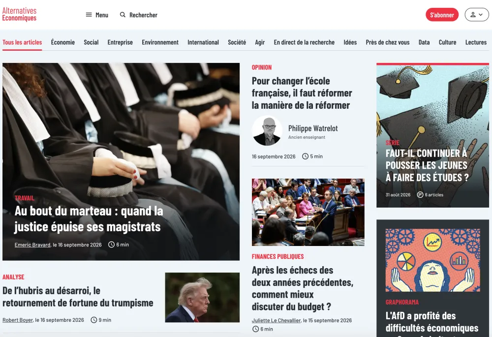 Screenshot of articles' teasers on the homepage